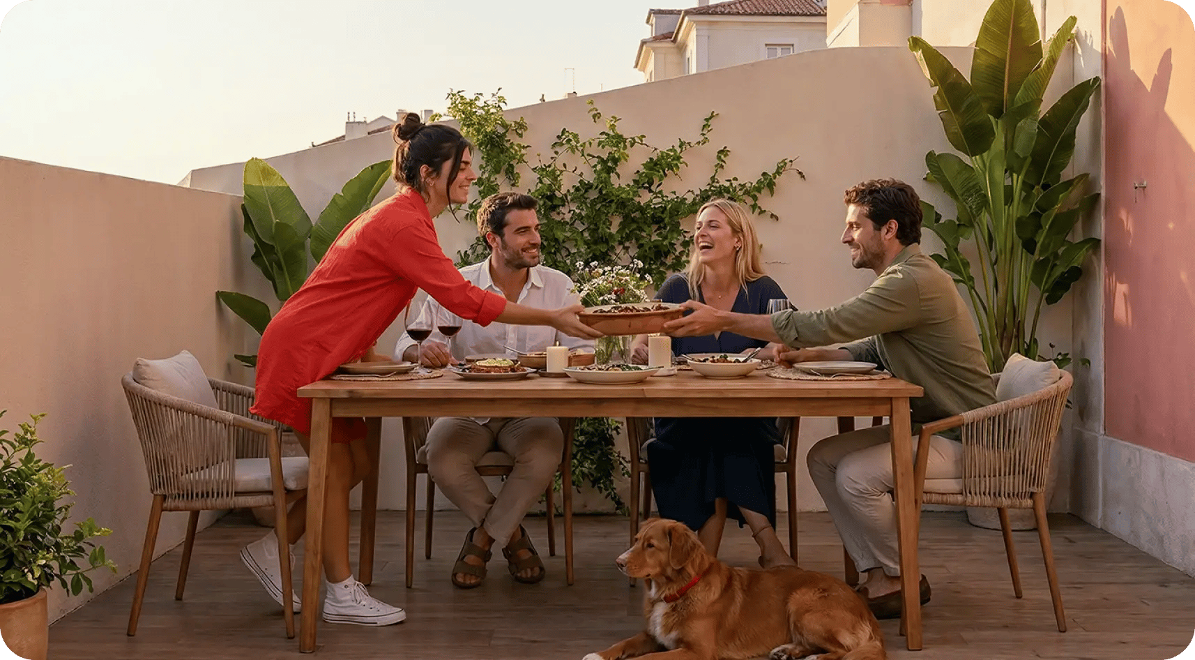 almoço entre amigos em casa com seguro
